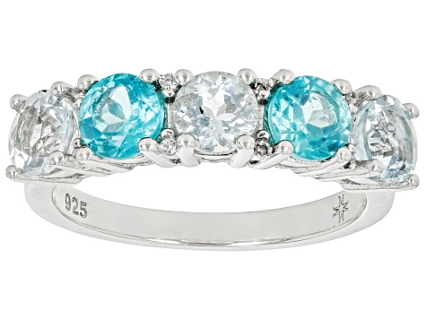 Blue Aquamarine Rhodium Over Sterling Silver Band Ring 2.47ctw