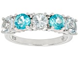 Blue Aquamarine Rhodium Over Sterling Silver Band Ring 2.47ctw