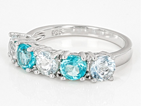 Blue Aquamarine Rhodium Over Sterling Silver Band Ring 2.47ctw