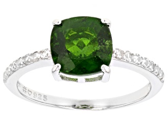 Green Chrome Diopside Rhodium Over Sterling Silver Ring 2.25ctw