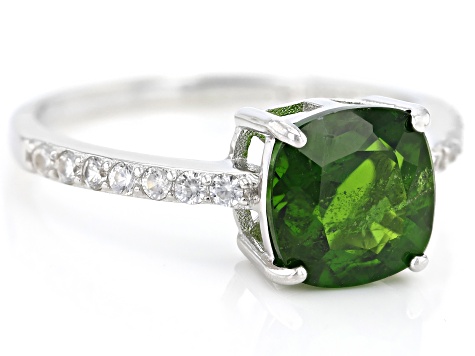 Green Chrome Diopside Rhodium Over Sterling Silver Ring 2.25ctw