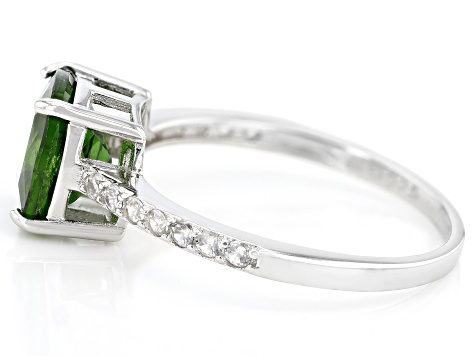 Green Chrome Diopside Rhodium Over Sterling Silver Ring 2.25ctw