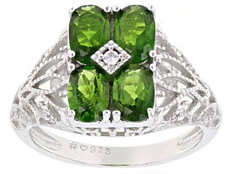 Green Chrome Diopside Rhodium Over Sterling Silver Ring 1.81ctw