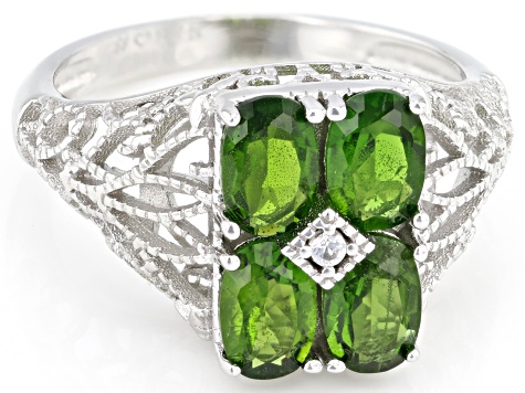 Green Chrome Diopside Rhodium Over Sterling Silver Ring 1.81ctw