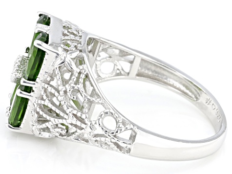 Green Chrome Diopside Rhodium Over Sterling Silver Ring 1.81ctw