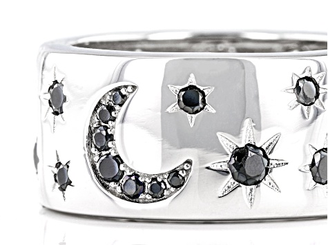 Black Spinel Rhodium Over Sterling Silver Celestial Band Ring 1.24ctw
