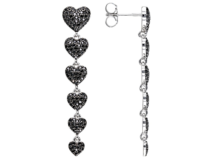 韓国 ファッション通販 Black Spinel Rhodium Over Sterling Silver Heart Earrings その他