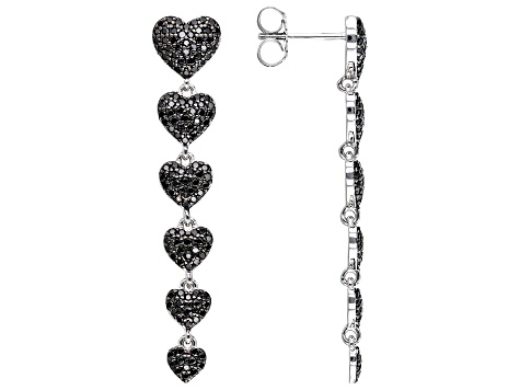 Black Spinel Rhodium Over Sterling Silver Heart Earrings 1.62ctw