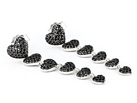 Black Spinel Rhodium Over Sterling Silver Heart Earrings 1.62ctw
