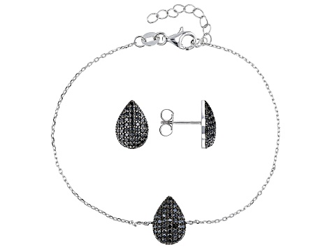 Black Spinel Rhodium Over Sterling Silver Bracelet And Earrings Set 1.48ctw