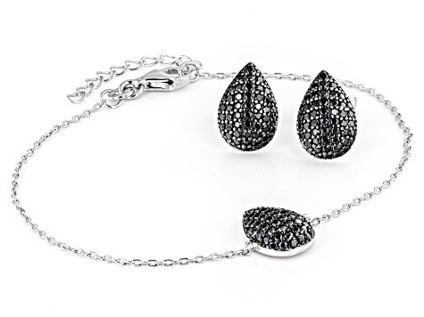 Black Spinel Rhodium Over Sterling Silver Bracelet And Earrings Set 1.48ctw