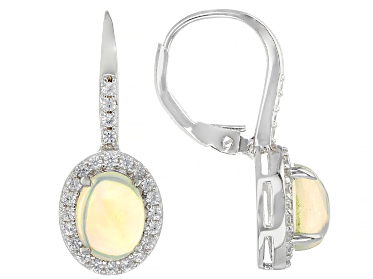 White Ethiopian Opal Rhodium Over Sterling Silver Earrings White Ethiopian Opal Rhodium Over Sterling Silver Earrings