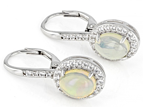 White Ethiopian Opal Rhodium Over Sterling Silver Earrings 1.75ctw 