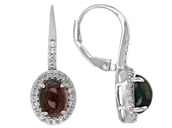 Picture of Black Ethiopian Opal Rhodium Over Sterling Silver Earrings 1.75ctw