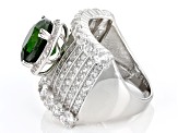 Green Chrome Diopside Rhodium Over Sterling Silver Ring 7.82ctw