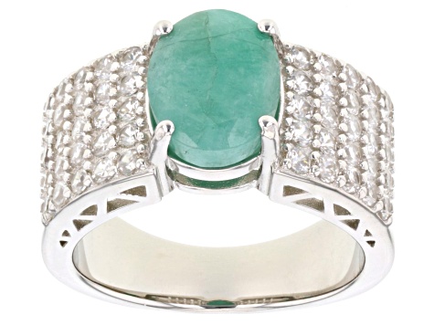 Green Emerald Rhodium Over Sterling Silver Ring 3.10ctw