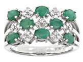 Green Emerald Rhodium Over Sterling Silver Band Ring 1.30ctw