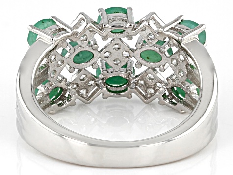 Green Emerald Rhodium Over Sterling Silver Band Ring 1.30ctw