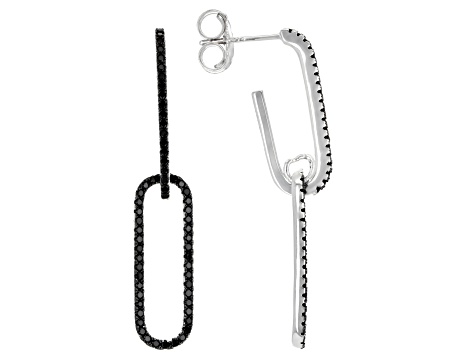 Black Spinel Rhodium Over Sterling Silver Paperclip Earrings 0.12ctw