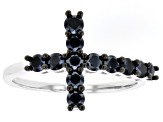 Black Spinel Rhodium Over Sterling Silver Cross Ring 0.90ctw