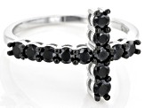 Black Spinel Rhodium Over Sterling Silver Cross Ring 0.90ctw