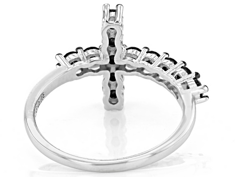 Black Spinel Rhodium Over Sterling Silver Cross Ring 0.90ctw