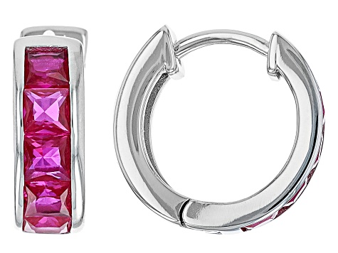 Red Lab Created Ruby Rhodium Over Sterling Silver Huggie Earrings 1.50ctw