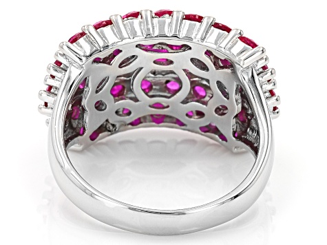 Red Lab Created Ruby Rhodium Over Sterling Silver Ring 3.50ctw