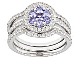 Blue Tanzanite Rhodium Over Sterling Silver Ring Set of 3 1.10ctw