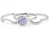 Blue Tanzanite Rhodium Over Sterling Silver Ring Set of 3 1.10ctw