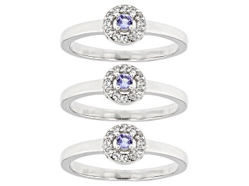 Picture of Blue Tanzanite Rhodium Over Sterling Silver Ring Set of 3 0.60ctw