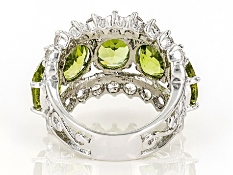 Green Peridot Rhodium Over Sterling Silver Ring 12.00ctw