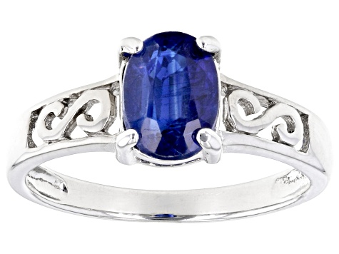 Blue Kyanite Rhodium Over Sterling Silver Ring 1.45ct