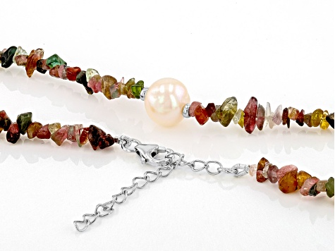 Multi-Tourmaline Rhodium Over Sterling Silver Necklace