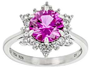 Pink Lab Created Sapphire Rhodium Over Sterling Silver Ring 2.68ctw