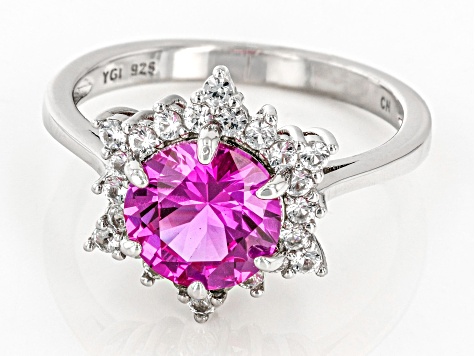 Pink Lab Created Sapphire Rhodium Over Sterling Silver Ring 2.68ctw