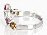 Multi-Color Multi-Tourmaline Rhodium Over Sterling Silver Chevron Band Ring 1.61ctw