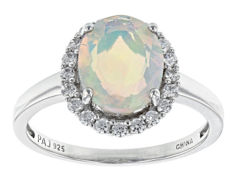 Ethiopian Opal Rhodium Over Sterling Silver Ring 10x8mm