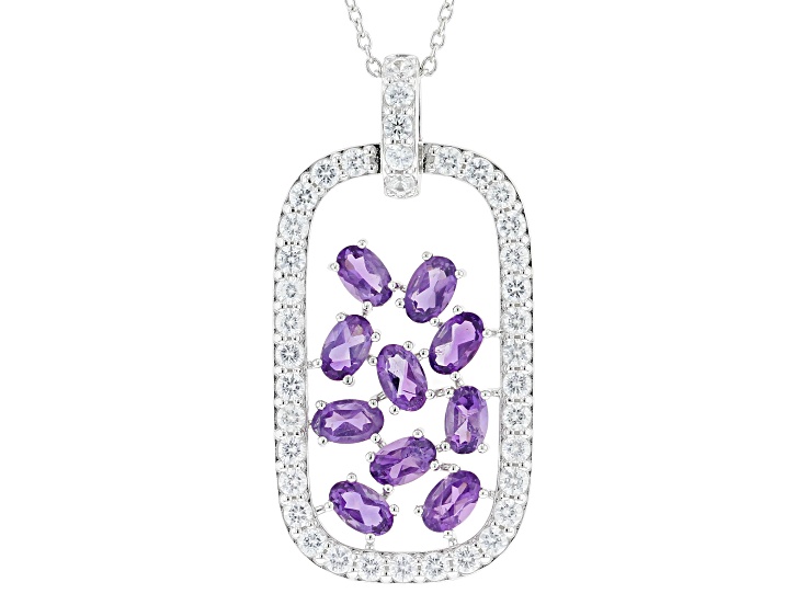 Purple Amethyst Rhodium Over Sterling Silver Pendant With Chain 2.80ctw