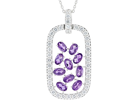 Purple Amethyst Rhodium Over Sterling Silver Pendant With Chain 2.80ctw