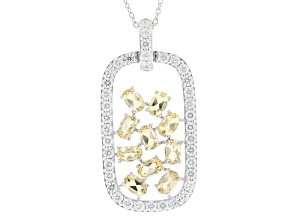 Yellow Citrine Rhodium Over Sterling Silver Pendant With Chain 2.80ctw