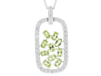 Picture of Green Peridot Rhodium Over Sterling Silver Pendant With Chain 3.40ctw