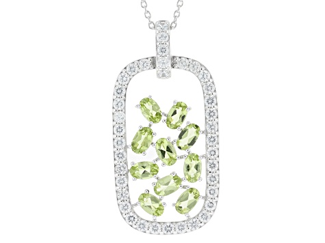 Green Peridot Rhodium Over Sterling Silver Pendant With Chain 3.40ctw