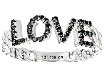 Picture of Black Spinel Rhodium Over Sterling Silver "Love" Ring 0.23ctw
