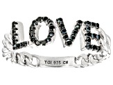 Black Spinel Rhodium Over Sterling Silver "Love" Ring 0.23ctw