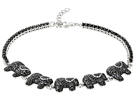 Black Spinel Rhodium Over Sterling Silver Elephant Bracelet 4.40ctw