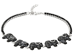 Black Spinel Rhodium Over Sterling Silver Elephant Bracelet 4.40ctw