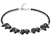 Black Spinel Rhodium Over Sterling Silver Elephant Bracelet 4.40ctw