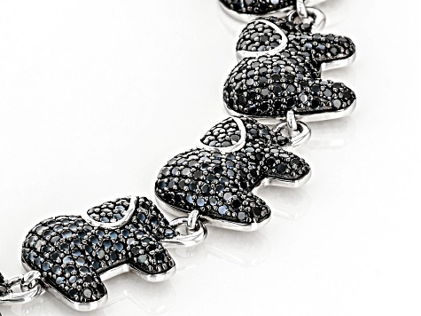 Black Spinel Rhodium Over Sterling Silver Elephant Bracelet 4.40ctw