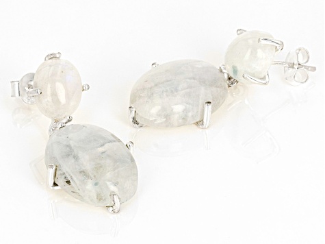 White Rainbow Moonstone Sterling Silver Earrings